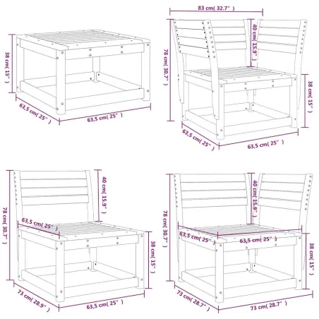 Salon de jardin 8 pcs Blanc Bois de pin massif