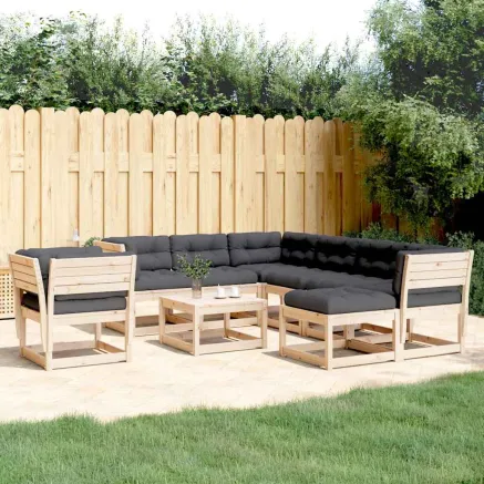 Salon de jardin 8 pcs avec coussins Bois de pin massif