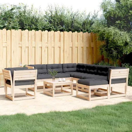 Salon de jardin 8 pcs avec coussins Bois de pin massif
