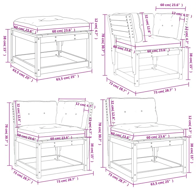 Salon de jardin 8 pcs avec coussins bois massif douglas