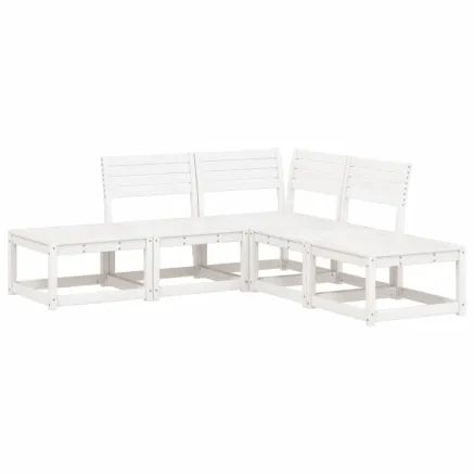 Salon de jardin 5 pcs blanc bois massif de pin 2