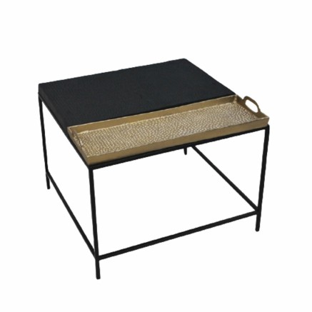 Bijzettafel DKD Home Decor 61 x 61 x 49 cm Zwart Gouden Staal Aluminiu