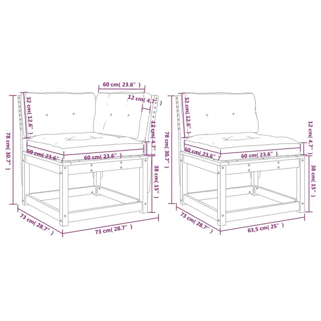Salon de jardin 5 pcs avec coussins bois de pin massif