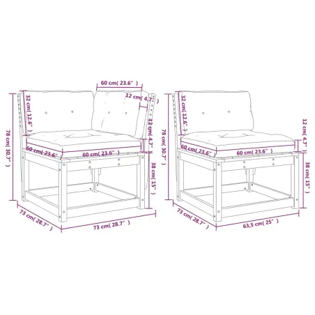 Salon de jardin 5 pcs avec coussins bois de pin massif