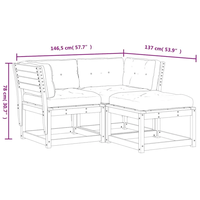 Salon de jardin 3 pcs avec coussins bois massif douglas