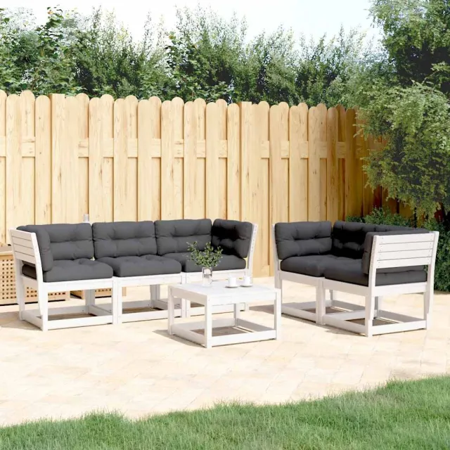 Salon de jardin 5 pcs avec coussins blanc bois massif de pin