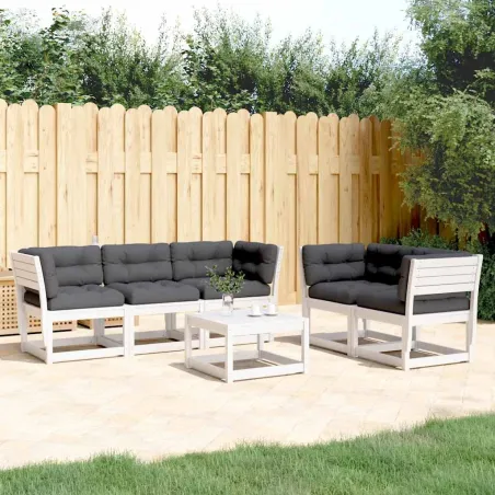Salon de jardin 5 pcs avec coussins blanc bois massif de pin