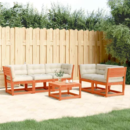 Salon de jardin 5 pcs avec coussins cire marron bois pin massif