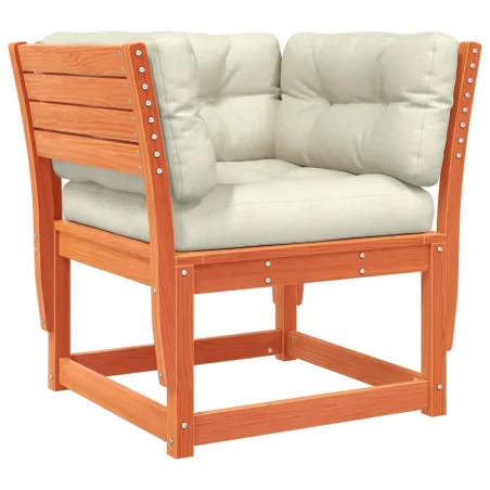 Salon de jardin 5 pcs avec coussins cire marron bois pin massif