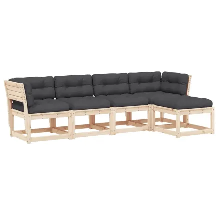 Salon de jardin 5 pcs avec coussins bois de pin massif 2