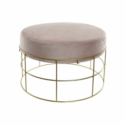 Voetensteun DKD Home Decor Gouden Metaal Polyester Licht Roze (60 x 60