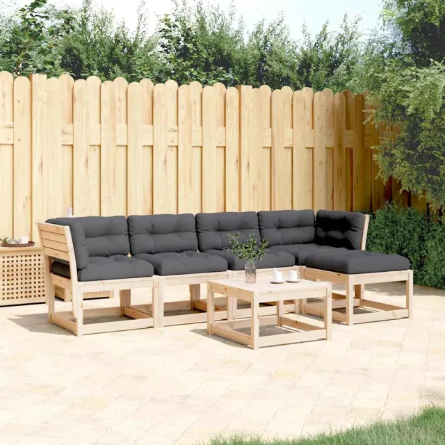 Salon de jardin 5 pcs avec coussins bois de pin massif
