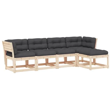 Salon de jardin 5 pcs avec coussins bois de pin massif 2