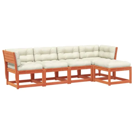 Salon de jardin 5 pcs avec coussins cire marron bois pin massif