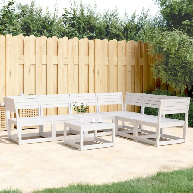 Salon de jardin 6 pcs blanc bois de pin massif