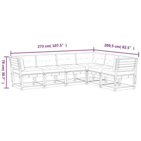Salon de jardin 6 pcs avec coussins bois de pin massif