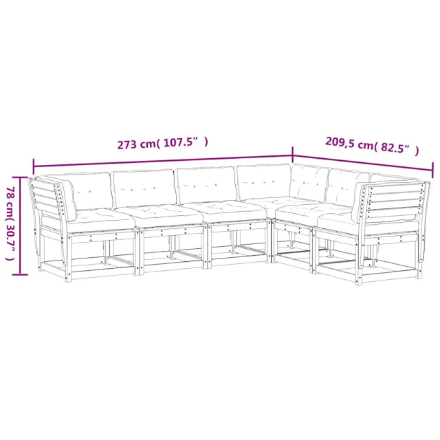 Salon de jardin 6 pcs avec coussins blanc bois massif de pin