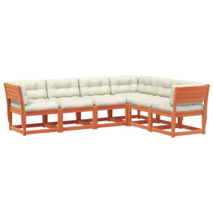 Salon de jardin 6 pcs avec coussins cire marron bois pin massif 2