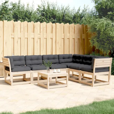 Salon de jardin 6 pcs avec coussins bois de pin massif