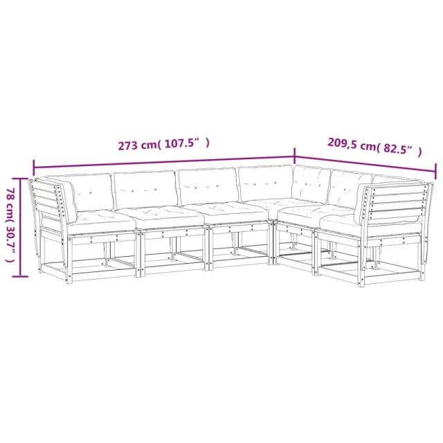 Salon de jardin 6 pcs avec coussins blanc bois massif de pin