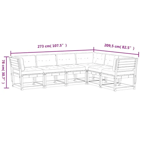 Salon de jardin 6 pcs avec coussins cire marron bois pin massif
