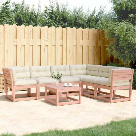 Salon de jardin 6 pcs avec coussins bois massif douglas