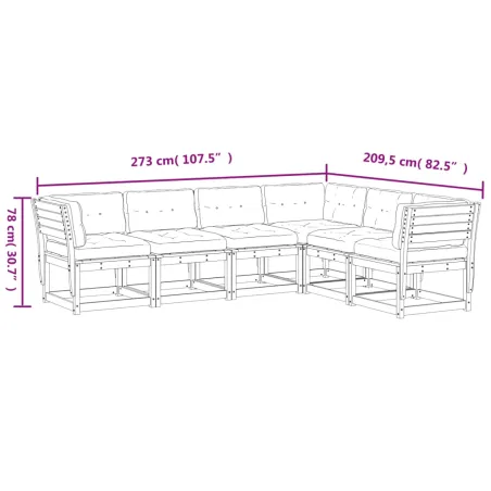 Salon de jardin 6 pcs avec coussins bois massif douglas