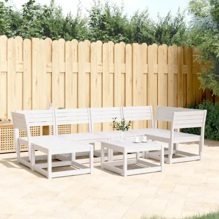 Salon de jardin 6 pcs blanc bois de pin massif