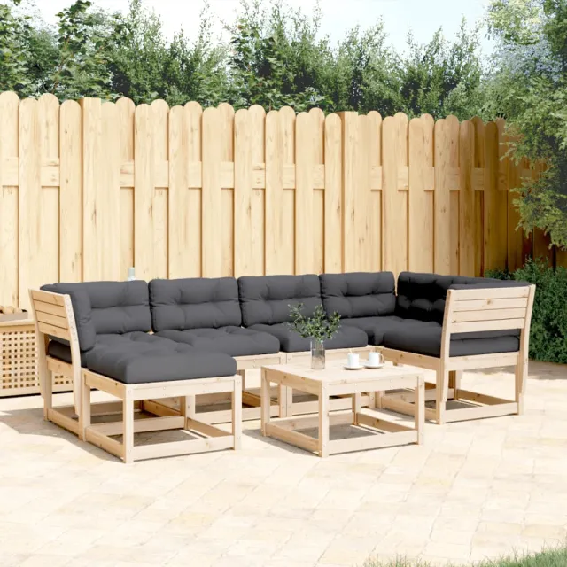 Salon de jardin 6 pcs avec coussins bois de pin massif