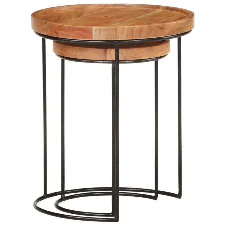 Ensemble de table basse 2 pcs bois d'acacia massif et acier