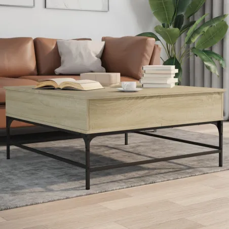 Table basse chêne sonoma 95x95x45 cm bois d'ingénierie et métal