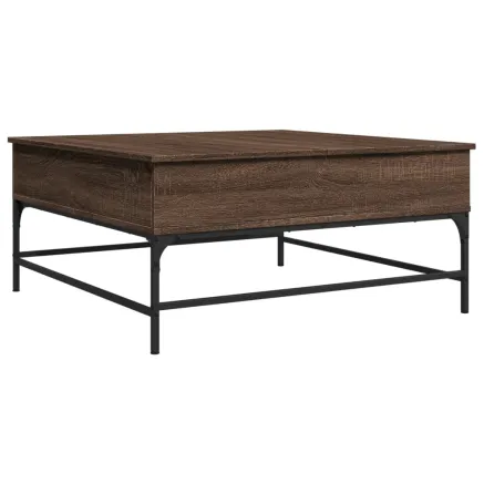 Table basse chêne marron 95x95x45 cm bois d'ingénierie et métal 2