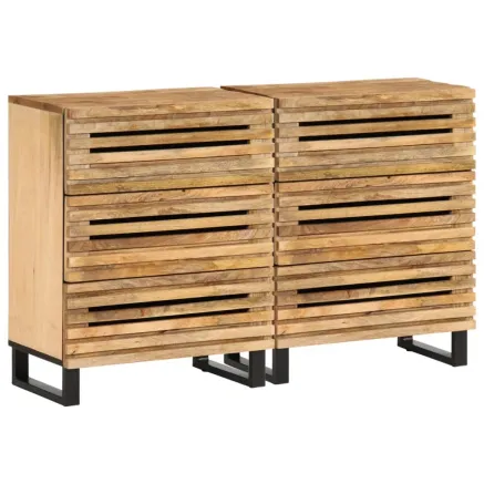 Buffets 2 pcs 60x34x75 cm bois de manguier massif brut