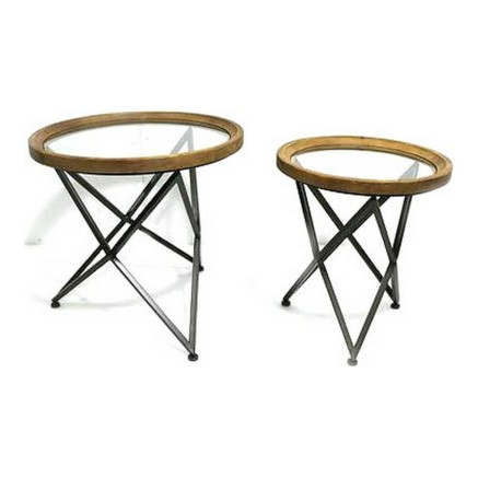 Set van 2 tafels DKD Home Decor Zwart Natuurlijk 65 x 65 x 63 cm