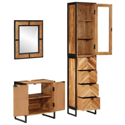 Ensemble de meubles salle de bain 3 pcs fer et bois d'acacia 2
