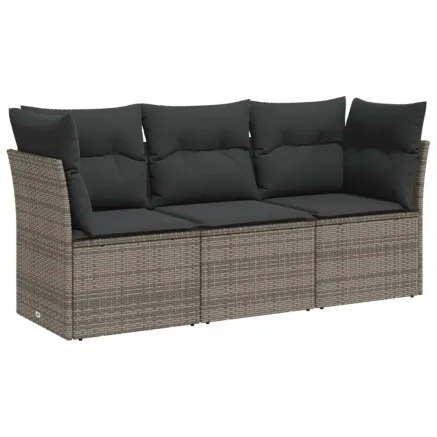Salon de jardin avec coussins 3 pcs gris résine tressée 2