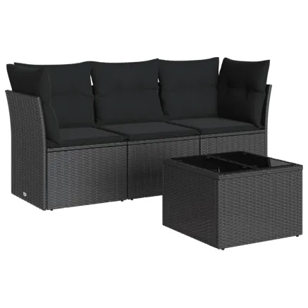 Salon de jardin 4 pcs avec coussins noir résine tressée 2