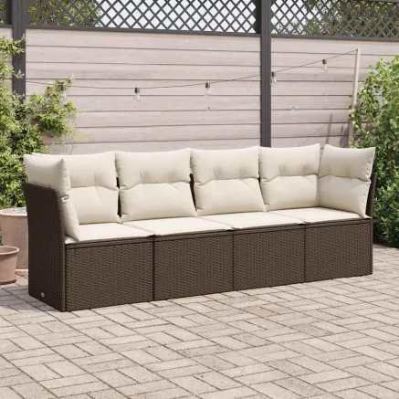 Salon de jardin 4 pcs avec coussins marron résine tressée