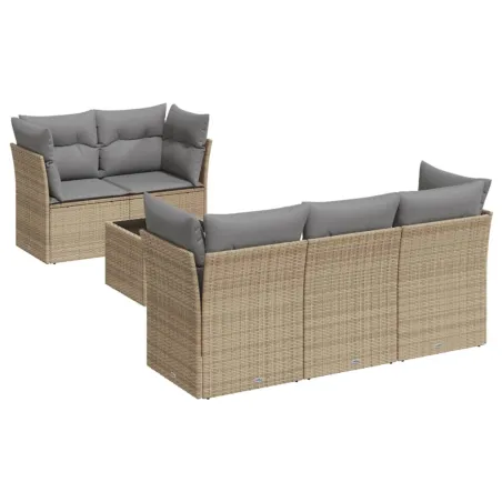 Salon de jardin avec coussins 6 pcs beige résine tressée