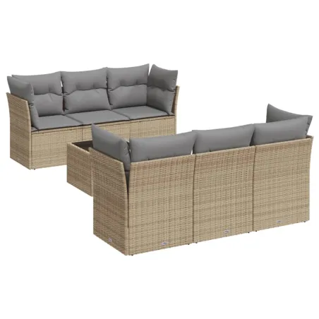 Salon de jardin avec coussins 7 pcs beige résine tressée