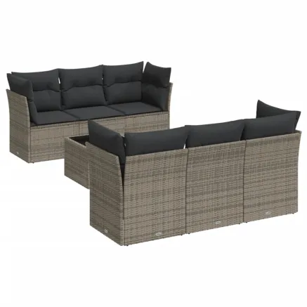 Salon de jardin avec coussins 7 pcs gris résine tressée 2