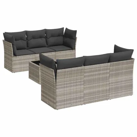 Salon de jardin avec coussins 7 pcs gris clair résine tressée 2