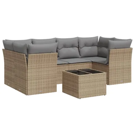 Salon de jardin avec coussins 7 pcs beige résine tressée 2