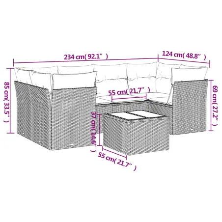 Salon de jardin avec coussins 7 pcs gris résine tressée
