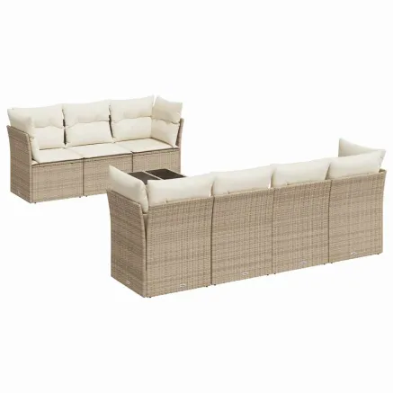 Salon de jardin avec coussins 8 pcs beige résine tressée 2