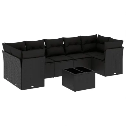 Salon de jardin 8 pcs avec coussins noir résine tressée 2