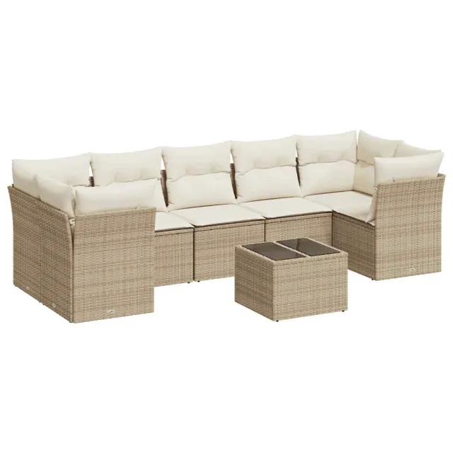 Salon de jardin avec coussins 8 pcs beige résine tressée
