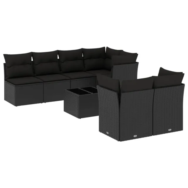 Salon de jardin 8 pcs avec coussins noir résine tressée