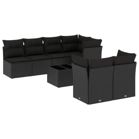 Salon de jardin 8 pcs avec coussins noir résine tressée