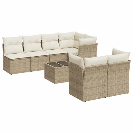 Salon de jardin avec coussins 8 pcs beige résine tressée 2